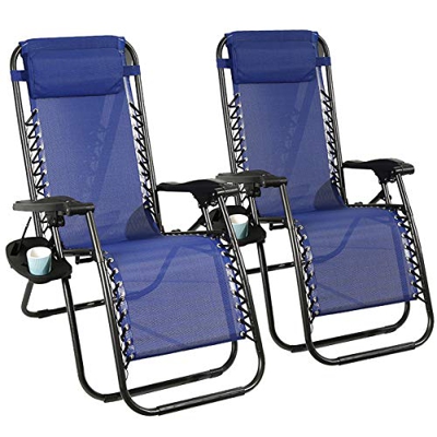 Barreau Piaf Zero Gravity – Juego de 2 sillas para exteriores plegables con soporte para tazas de teléfono, tumbonas reclinables resistentes para el h