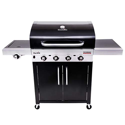 Char-Broil Performance Serie™ 440B: barbacoa de gas de cuatro quemadores con tecnología TRU-Infrared™, acabado en negro, sin placa de hierro fundido