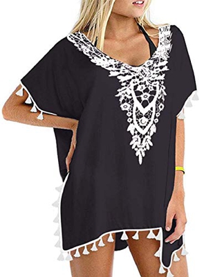 heekpek Mujer Collar de Flores Vestido de Playa Vestido Ropa de Baño Borla Bikini Cover up Camisolas y Pareos