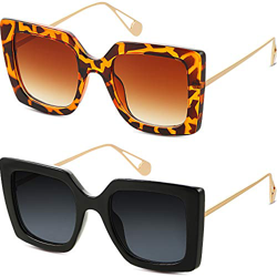 Frienda 2 Pares Gafas de Sol Cuadradas de Gran Tamaño Gafas de Montura Cuadrada de Moda de Mujer en oferta