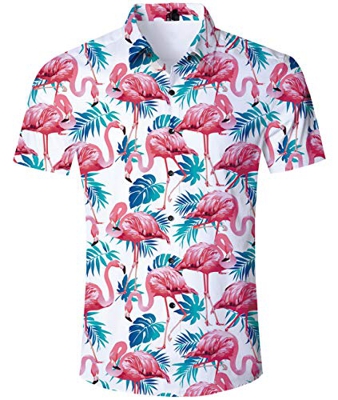 Aideaone - Camisa hawaiana de manga corta para hombre, camisa de playa B-flamencos. M