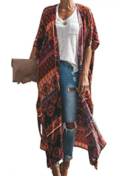 Aleumdr – Vestido de playa para mujer, bikiniini, con estampado de cimono, talla grande, blusa de flores, tops, talla única 2-naranja Talla única precio