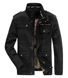 MERCIY Hombres Chaqueta Primavera otoño e Invierno Algodón Militar Chaqueta (XX-Large=Tag 4XL /Ches 128cm, Black) en oferta