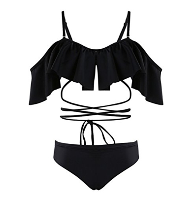 YL Señoras Falbala Bikini de Dos Piezas de Trajes de Bandeau Traje de baño Ropa de Playa de Vacaciones