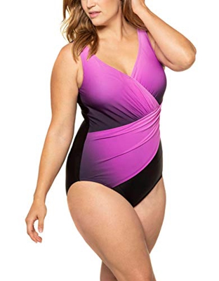Ulla Popken Badeanzug Farbverlauf, Große Größen Traje de baño de una Sola Pieza, Rojo (Negro/Fucsia 72057959), 56 para Mujer