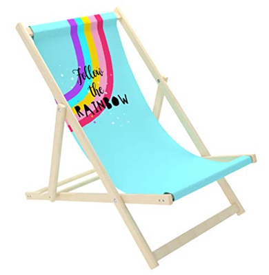 Novamat - Tumbona infantil de madera plegable para playa o jardín, arcoiris