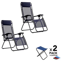 Arcoiris - Tumbona Gravedad Cero Tumbona Plegable 2 Pack Azul, Multiposiciones, Jardin,Terraza, 4 Colores (2Pack + 90218, Azul) en oferta
