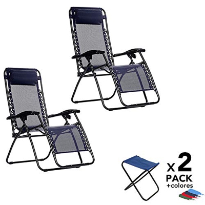 Arcoiris - Tumbona Gravedad Cero Tumbona Plegable 2 Pack Azul, Multiposiciones, Jardin,Terraza, 4 Colores (2Pack + 90218, Azul)