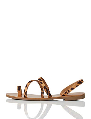 Marca Amazon - find. Flat Gladiator Sandalias de Gladiador, Braun (Leopard), 37 EU