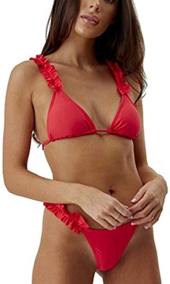 CheChury Mujeres Bikini Triángulo Bañador De Dos Piezas Borde del pétalo Traje de baño Bañadores de Mujer Niña Conjunto de Bikini Bikini Conjunto Push