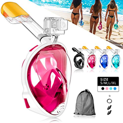HINATAA Máscara de Buceo, 180°Panorámica Máscara de Snorkel de Cara, Anti-vaho Anti-Fuga,con Tapones con Tapones para los oídos Impermeables,GoPro Mou características