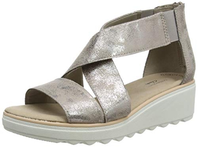 Clarks Jillian Rise, Sandalia con Pulsera para Mujer, Plateado (Pewter Metallic Pewter Metallic), 36 EU