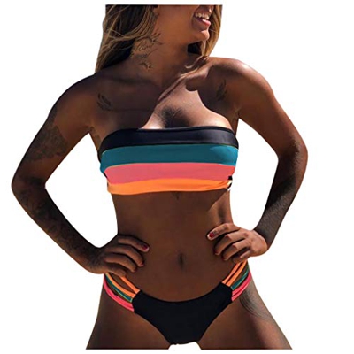 Bikini Mujer 2020 Conjuntos de Bikini Rayas Brasileño Sexy Tanga Sexy Traje de Baño de Dos Piezas Bohemio BañAdores Tops y Braguitas Ropa de Playa vik