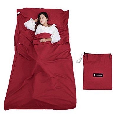 Queta cabaña Saco de Dormir Saco de Dormir Saco de Dormir con Bolsa Ideal para Interior hostels Cabañas albergues Camping Exterior (rojo)