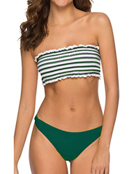 Voqeen Mujer Bikini Caliente de Volantes a Rayas Traje de baño Bandeau Top Cintura Alta Inferior precio