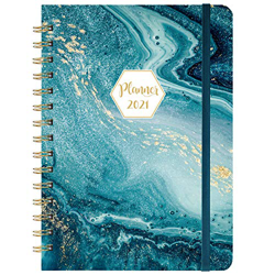 Agenda 2021 - Planificador semanal y mensual con pestañas, 21,5 x 16,5 cm, tapa dura con papel grueso + bolsillo trasero - dorado azul precio