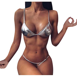 Dragon868 Trajes de baño Bikinis Mujer, Plata, Bikini de Color Sólido de Tres Puntos, Push Up Conjuntos de Bikinis Bikini Brasileño Tanga Bikini de Pl características