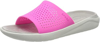 Crocs Literide Slide, Sandalias de Punta Descubierta Unisex Adulto, Rosa (Electric Pink/Almost White 6qv), 42/43 EU