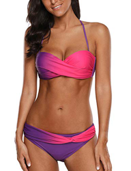 Voqeen Mujer Gradiente Cuello Halter Sin Tirantes Bikini Bandeau Delantero De Giro Traje de baño precio