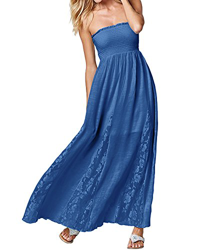 ACHIOOWA Mujer Vestido Cuello Palabra Encaje Punto Falda Sin Manga Playa Boda Suelto Elegante Dress Azul 2XL precio