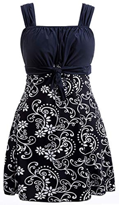 Wantdo Bañador Tankini 1 Pieza Vestido de Playa con Falda Mujer Azul Oscuro 52