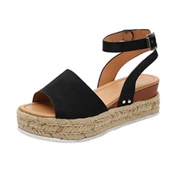 Sandalias Mujer con Sandalias Wedge Plateau con Correa en el Tobillo Sandalias Bajas de Verano Alpargatas de Punta Abierta Zapatos Elegantes para Muje en oferta