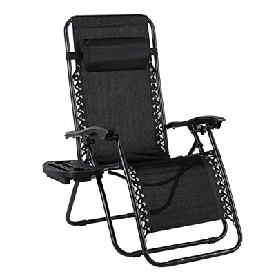 MVPower Tumbona Plegable con Soporte para Bebidas, Mecedoras Jardín para exterior con Almohadilla Ajustable para la Cabeza, Ergonómica, Transpirable (