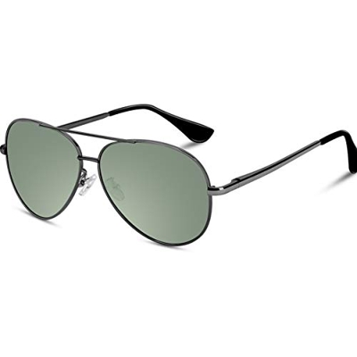 VVA Gafas de sol Hombre Polarizadas Aviador Hombres Aviador Gafas de sol Polarizadas Hombre Unisex Protección UV400 por V101(Verde/Gun)