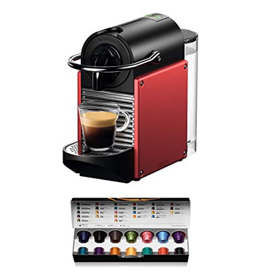 Nespresso De'Longhi Pixie EN124.R Cafetera monodosis cápsulas, 19 Bares, depósito Agua 0.7 L, Apagado automático, Rojo