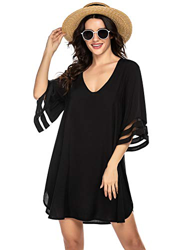 Balancora - Vestido de playa para mujer, de gasa, con encaje, tallas grandes negro XXL en oferta