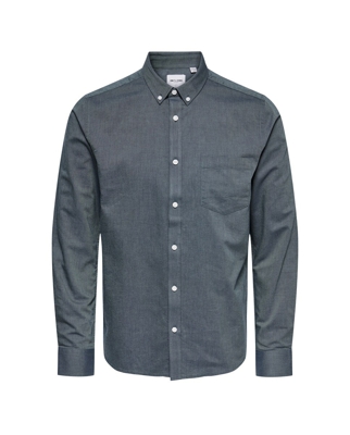 Only & Sons - Camisa De Hombre Slim Gris Con Botones Y Bolsillo