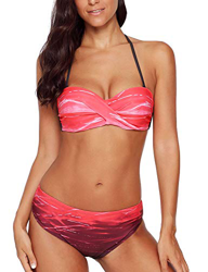 Voqeen Mujer Gradiente Cuello Halter Sin Tirantes Bikini Bandeau Delantero De Giro Traje de baño en oferta