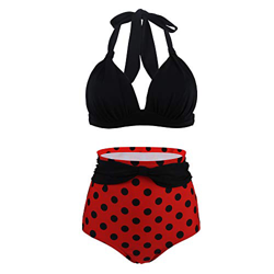 Viloree Vintage 50s - Bikini para mujer, con cintura alta, con sujeción al cuello Pantalones cortos negros y rojos. 40 precio