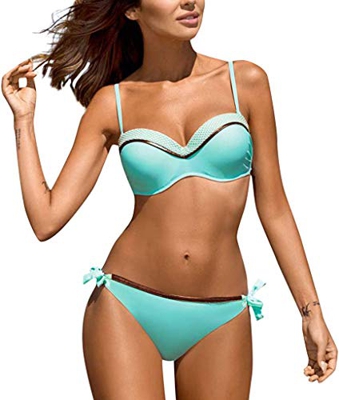 CheChury Mujer Conjunto de Bikini Dos Piezas Traje de Baño Mujer Sexy 2020 Push-up Sujetador Bañador Anudado de Color Brillante Bañadores Triángulo Bi