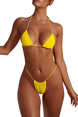 Conjunto De Bikini Sexy Micro Traje De Baño Bikini Triángulo Tanga 2 Piezas Amarillo M