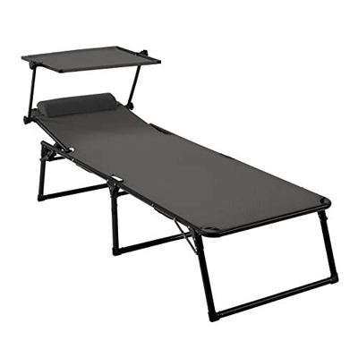 AmazonBasics - Tumbona de aluminio plegable de tres patas con toldo, 5 posiciones ajustables, gris