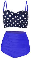 ChayChax Mujer Bikinis de Dos Piezas Conjuntos Retro Polka Punto Traje de Baño Cintura Alta, Punto Azul + Azul Oscuro, Talla 3XL precio