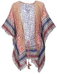 Guru-Shop - Poncho hippie de kaftán, túnica, poncho blusa, poncho de playa, para mujer, color blanco, algodón, talla única azul y multicolor Tallaúnic en oferta