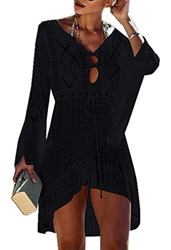 Jinsha Vestido de Playa - Mujer Pareos y Camisola de Playa Sexy Hueco Traje de Baño Punto Bikini Cover up, Negro, talla única precio