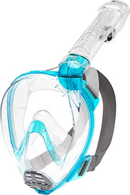 Cressi Baron Full Face Mask Máscara Integral Snorkel de Visión Grande con Tubo Respirador, Unisex-Adult, Transparente/Aquamarine, S/M