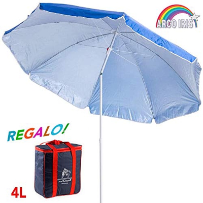 Arcoiris Sombrilla de Playa con un Bolso térmico Regalo de Acero (180cm, Azul)