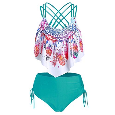 Conjunto de Bikinis Mujer 3pcs Talla Grande Trajes de Baño Impresión Sexy Push up Bikini Vendaje Beachwear Tankinis Bañador Tanga Cintura Ropa de Play