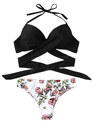 DIDK Mujeres Bikini, 2018 Traje De Baño De Dos Piezas Bikini Conjunto con Estampado, Verano Bra Acolchado, 2018 Verano Sexy Push Up Ropa De Playa,Rosa