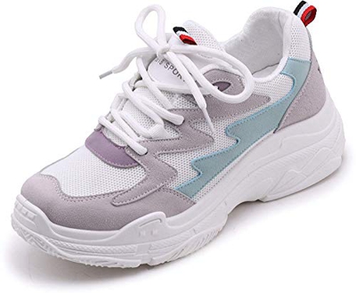 Vansney Moda Mujer Chunky Sneakers Mocasines Confort Señoras Mesh Vamp Zapatos de Trabajo Cordones Planos Entrenadores Deportes Correr Senderismo Grue