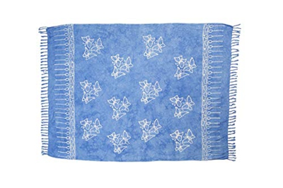 MANUMAR Mujer Pareo opaco, toalla de playa grandes Sarong en azul claro con motivo mariposa, XXL sobredimensionado 225x115cm, toalla vestido de verano