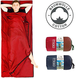 MIQIO 2 en 1 forro de algodón para saco de dormir y ligero tamaño XL para cama doble de viaje, color Rojo, cremallera izquierda, tamaño open: precio