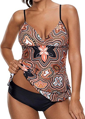 Socluer Tankini Traje de baño para Mujer Estampado Floral Elegante de Dos Piezas Push Up Vendaje Tamaño Grande S-5XL