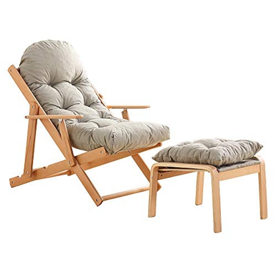 Axdwfd Tumbona Sillón de Madera, 3 ángulos Ajustables, reclinable Plegable, Silla de balcón, Silla de jardín al Aire Libre, Tumbona con Cojines y repo