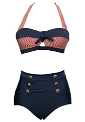 Bslingerie® - Conjunto de bikini para mujer Cerradura de rayas rojas. M características