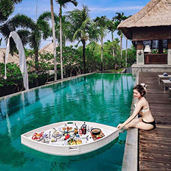CAMORNY Bandeja Flotando en la Piscina, Piscina y Hot Springs Bandeja de Bebidas y Aperitivos de la Rota Que Teje Desayuno Bandeja Piscina,Leafshape precio